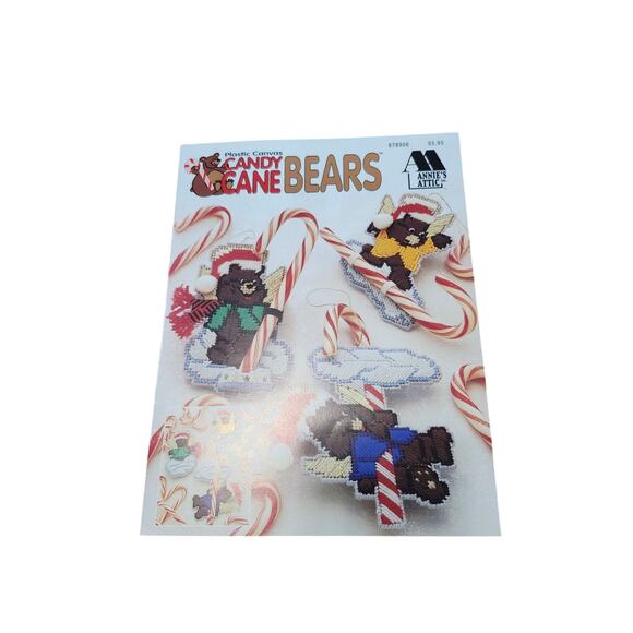 Annie's Attic Plastic Canvas Candy Cane Bears 878906 Instructions Vtg 1995 USA - Picture 1 of 4